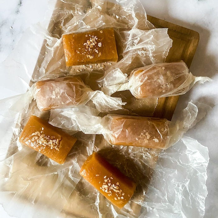 Smoked Bourbon Barrel Aged Sea Salt Caramels-SKORDO