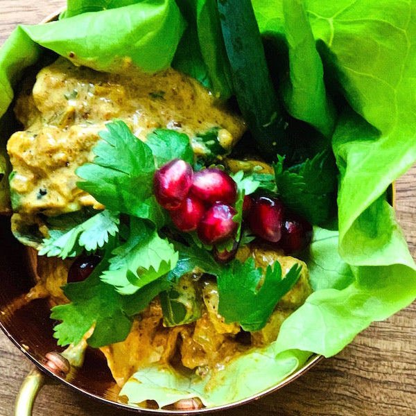 Warm Roasted Madras Curry Chickpea Salad Lettuce Wraps