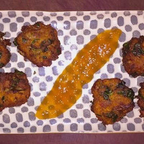 Carrot, Onion, and Spinach Bhajis