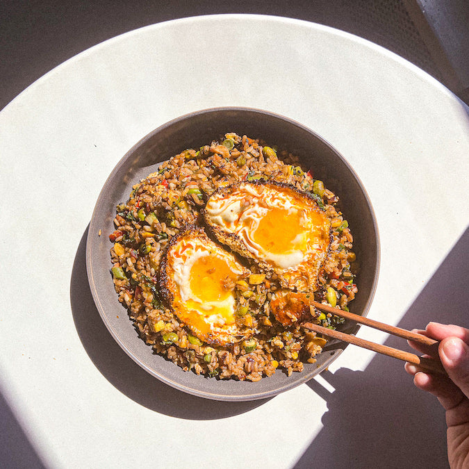 Momofuku Chili Oil Fried Egg over Garden Fried Rice