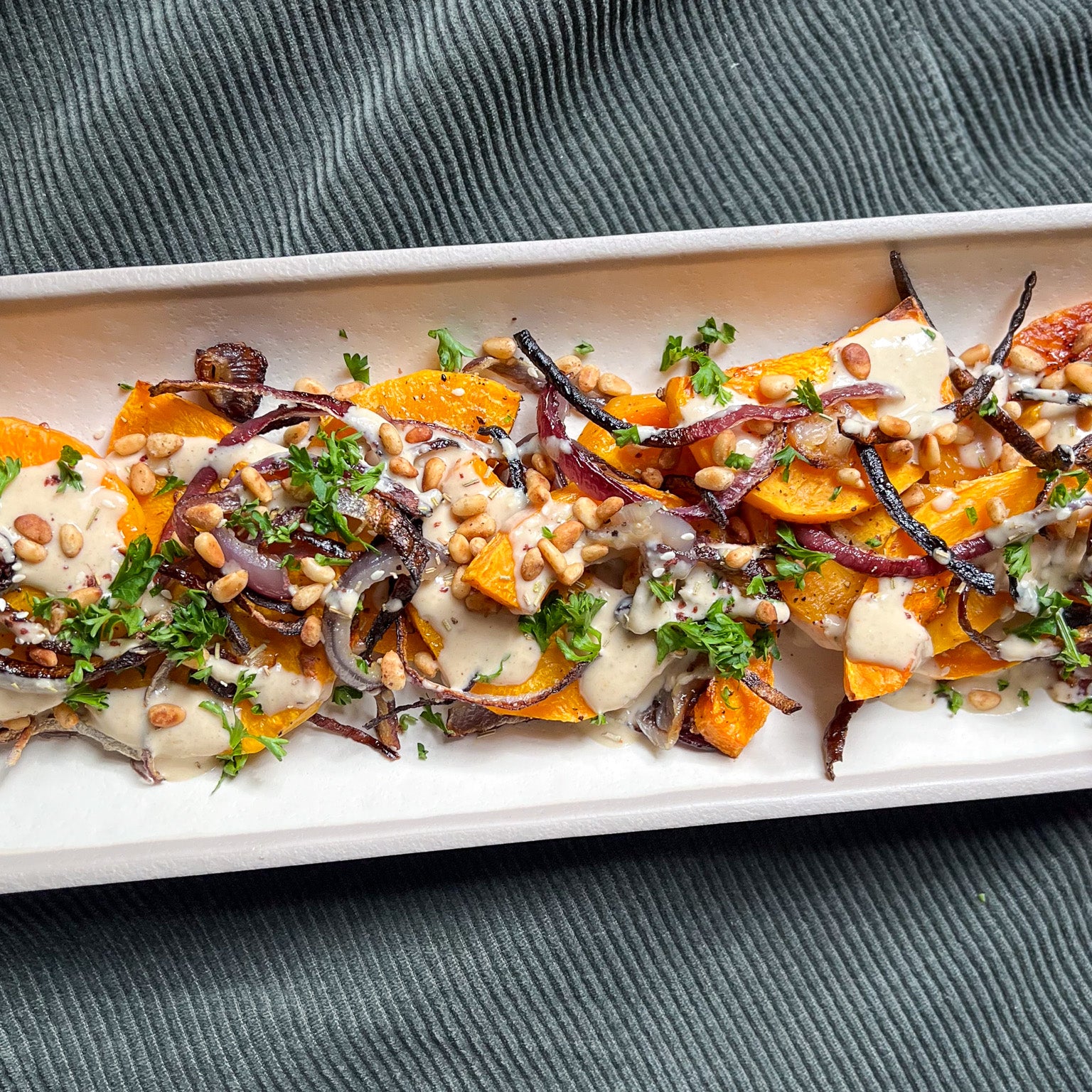 Roasted Butternut Squash and Red Onion with Tahini and Israeli Za'atar