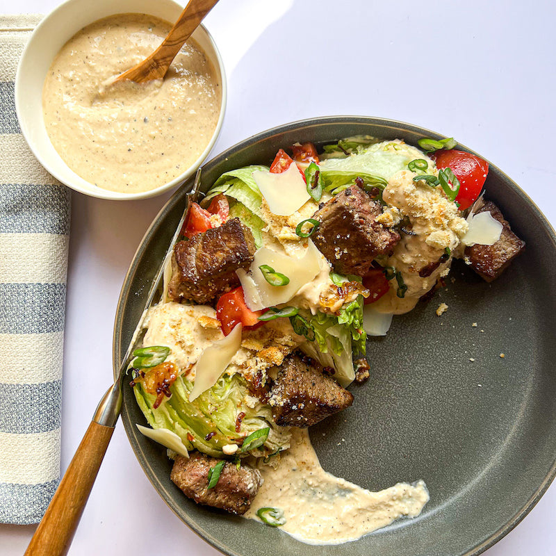Steak Tip Wedge Salad | Garlic Pepper Caesar Dressing