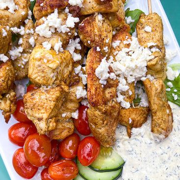 Chicken Souvlaki Skewers | Tzatziki Dip