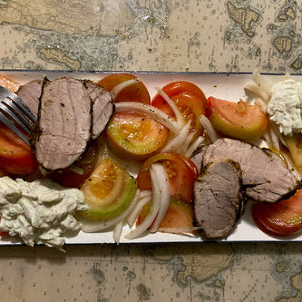 Herb + Fenugreek Pork Tenderloin with Tomato and Onion Salad