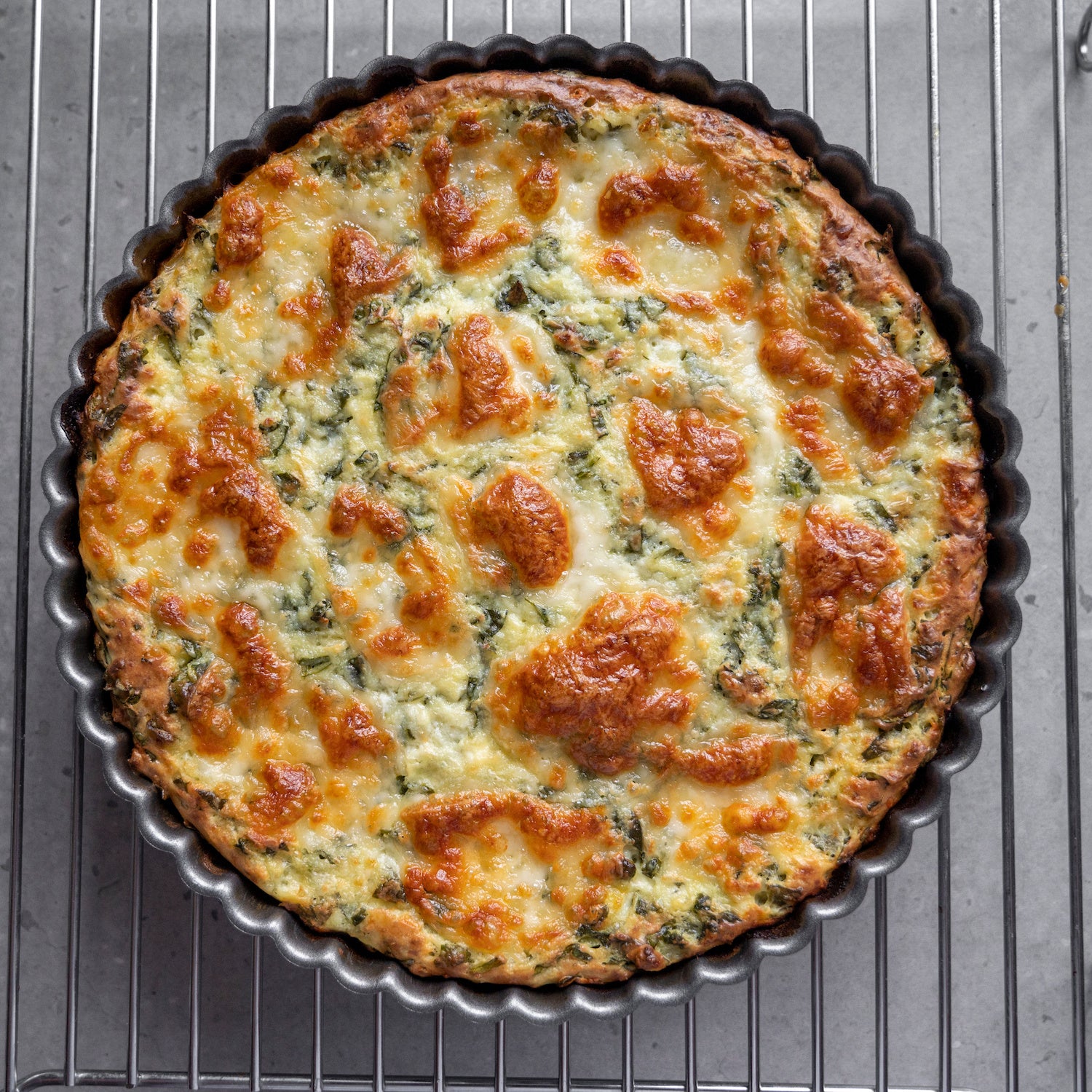 Spinach and Gruyere Quiche with Fore Street Shallot Blend