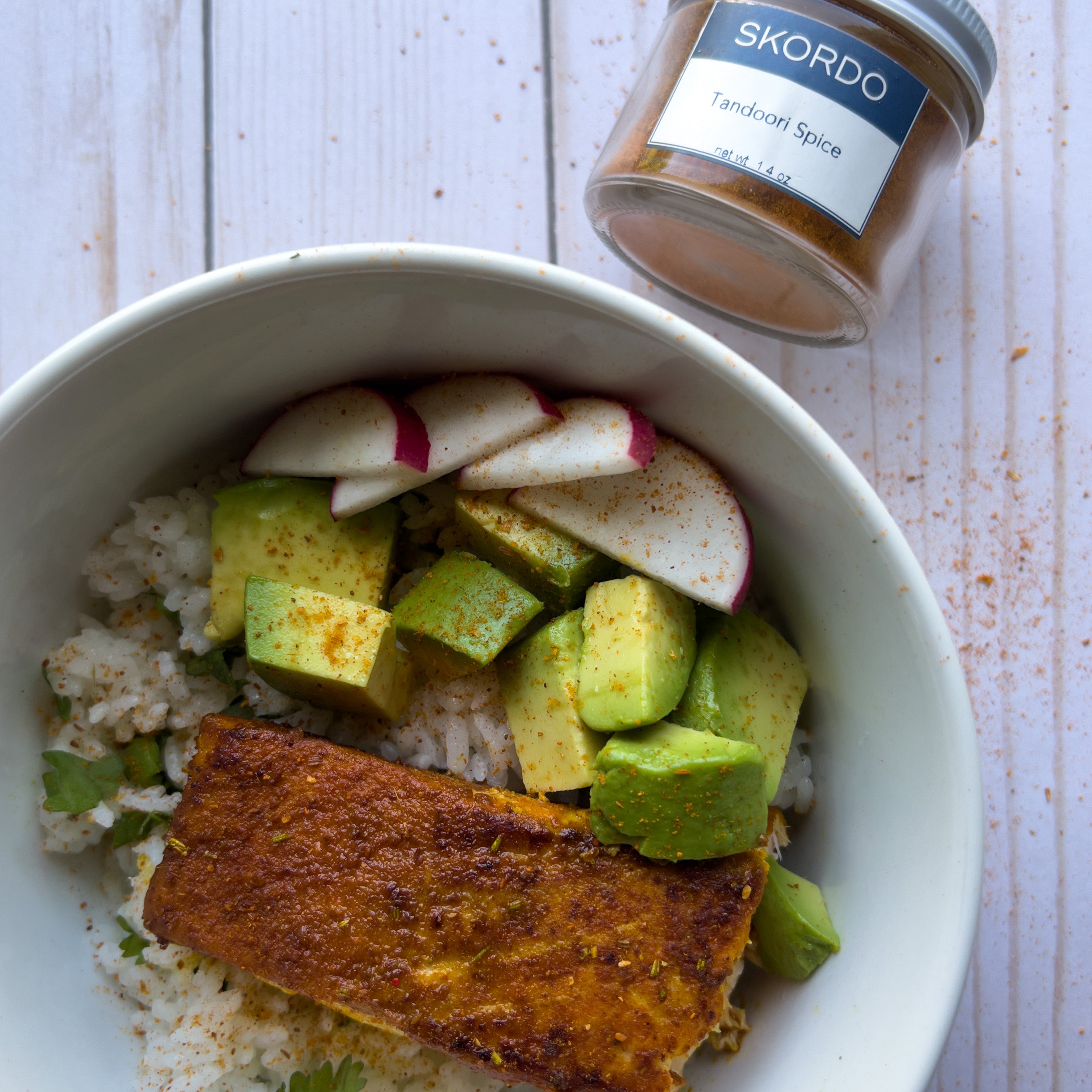 Tandoori Salmon with Sushi Rice