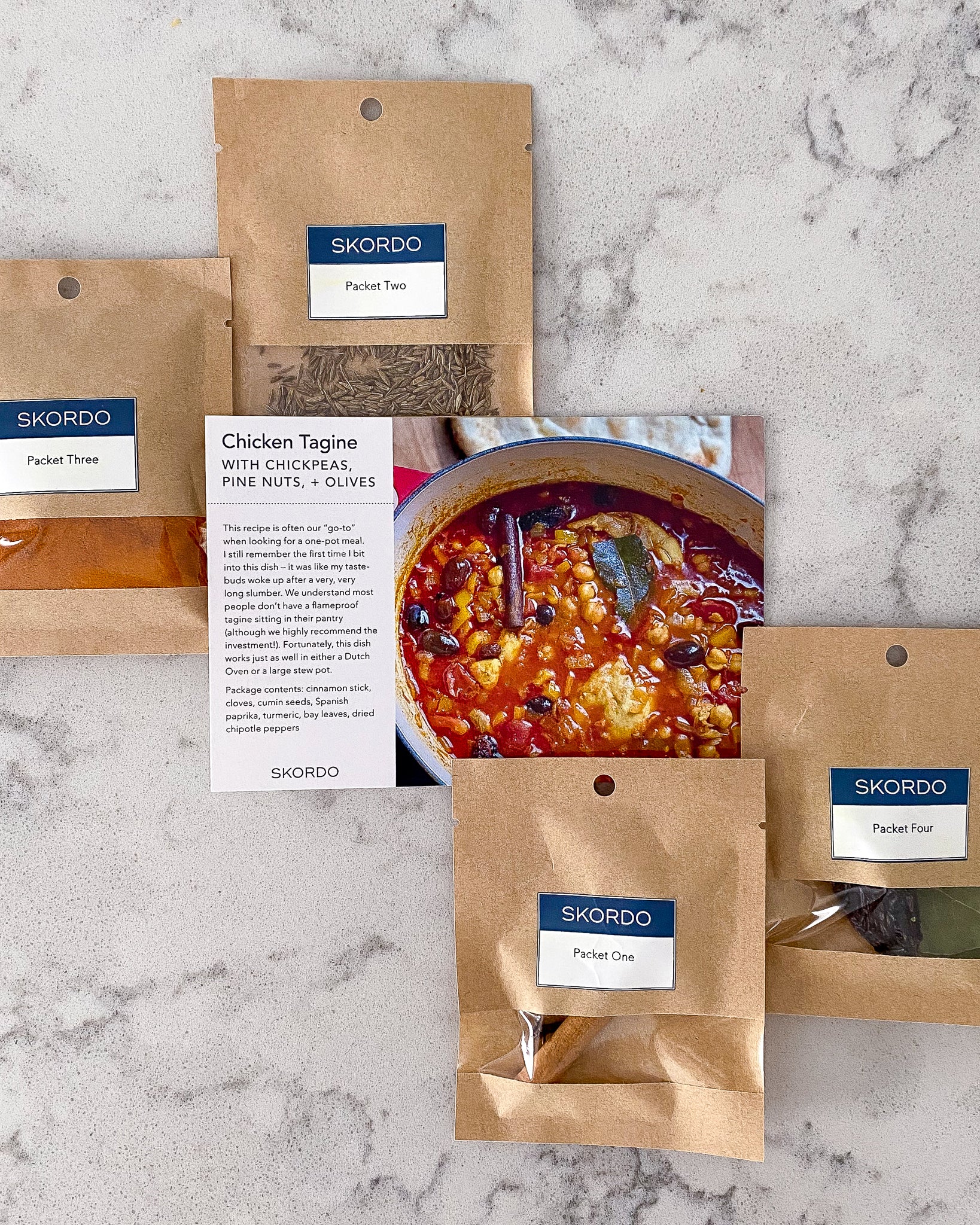 Chicken Tagine with Chickpeas, Pine Nuts, and Olives Recipe Kit-Collections-Fair Winds Flavor-SKORDO