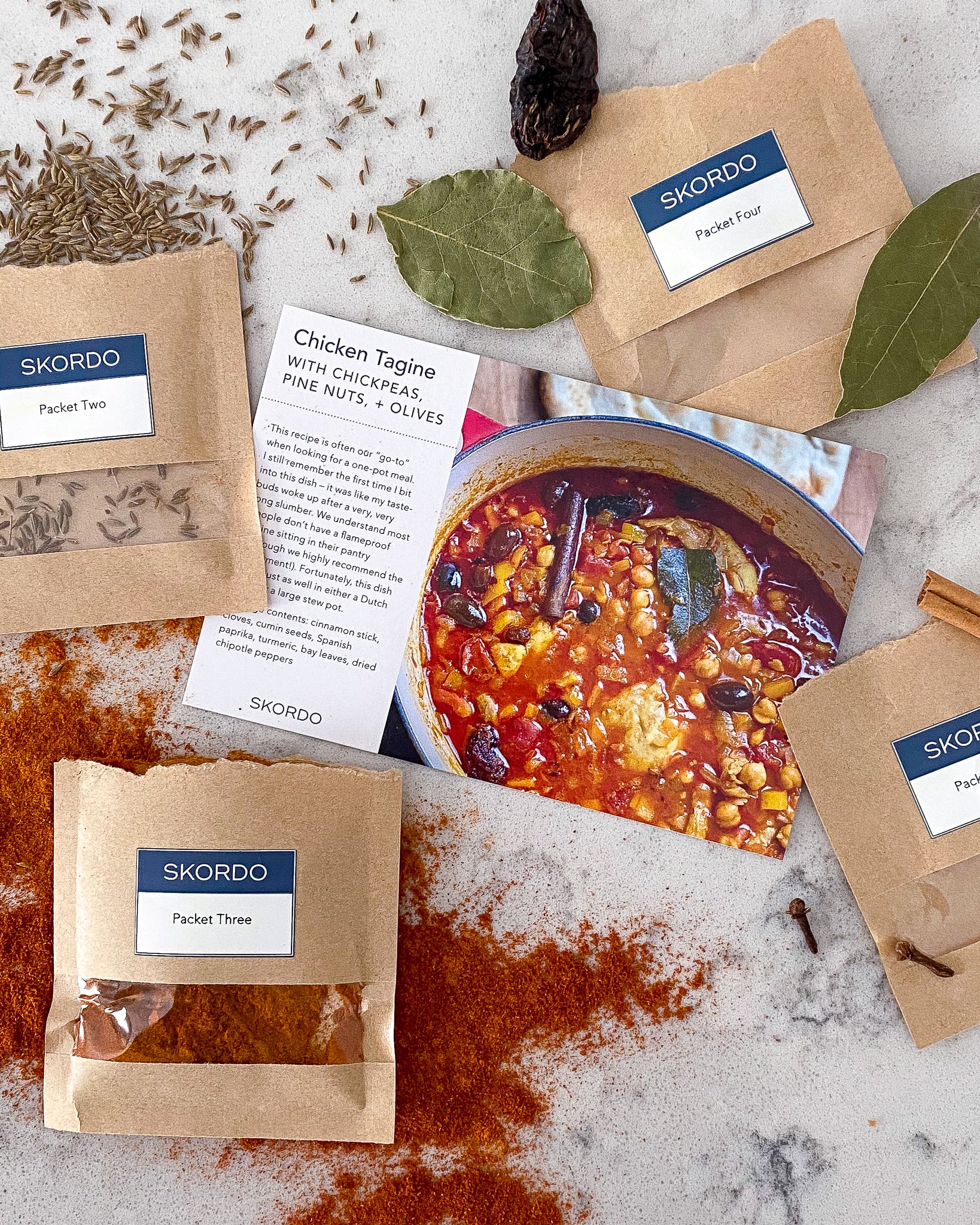 Chicken Tagine with Chickpeas, Pine Nuts, and Olives Recipe Kit-Collections-Fair Winds Flavor-SKORDO