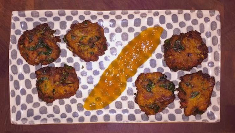 Carrot, Onion, and Spinach Bhajis