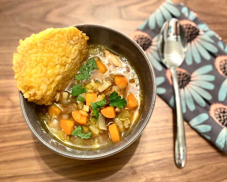 Chicken and Porcini Mushroom Soup with Turmeric and Sweet Smoked Paprika Rice Cakes