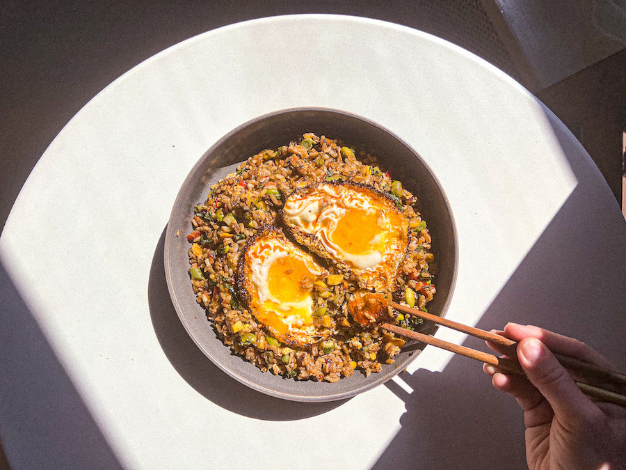 Momofuku Chili Oil Fried Egg over Garden Fried Rice