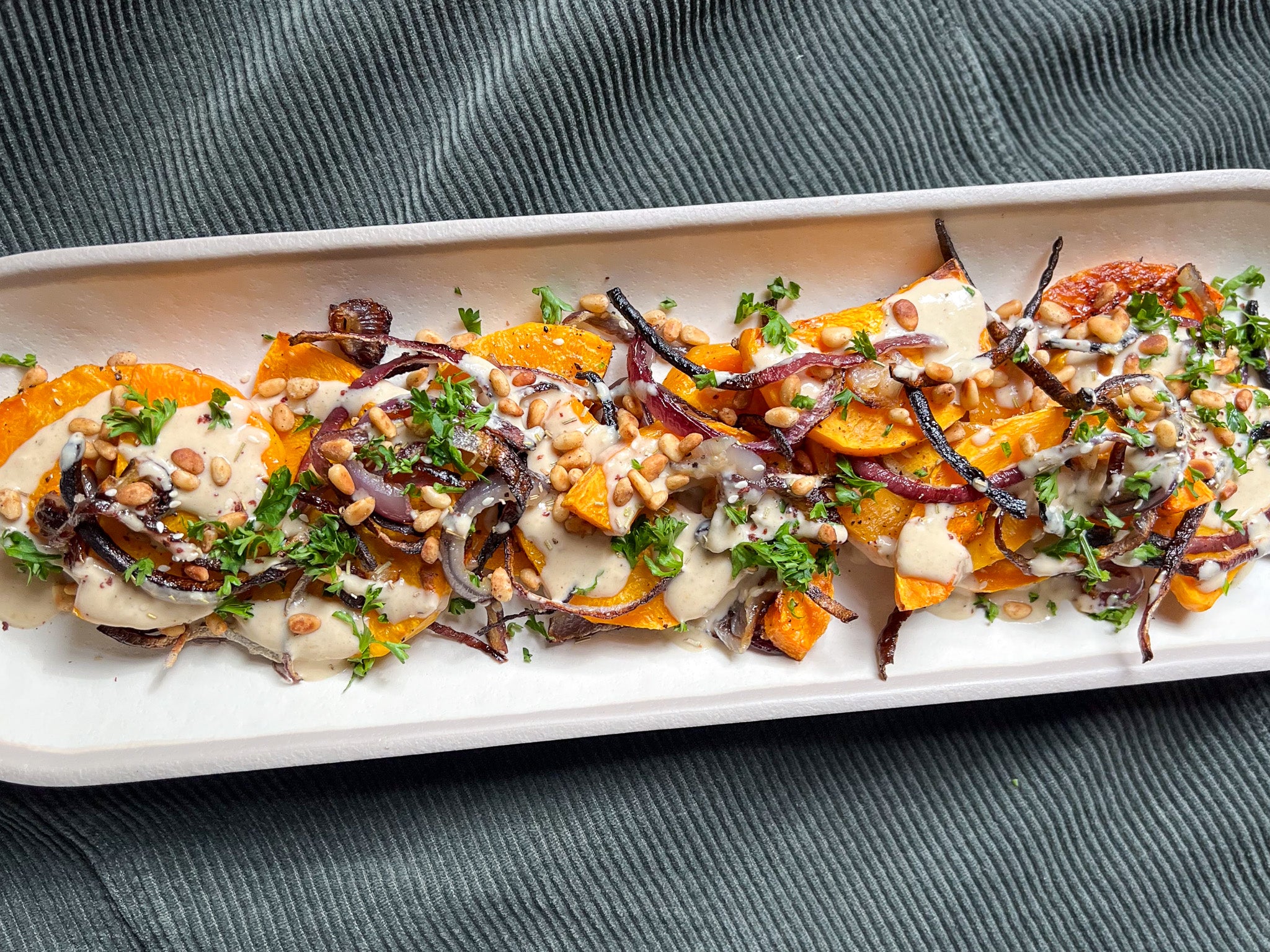 Roasted Butternut Squash and Red Onion with Tahini and Israeli Za'atar