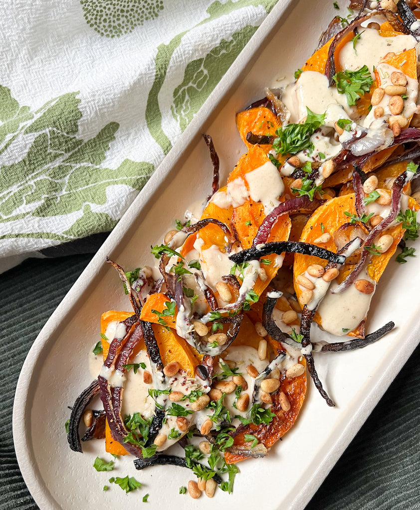 Roasted Butternut Squash and Red Onion with Tahini and Israeli Za'atar