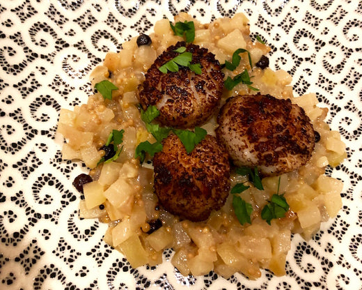 Sumac Seared Scallops with Mostarda