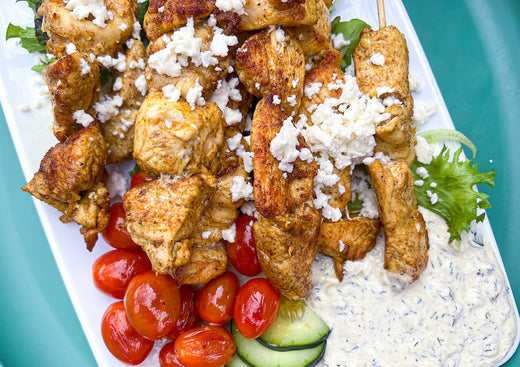 Chicken Souvlaki Skewers | Tzatziki Dip