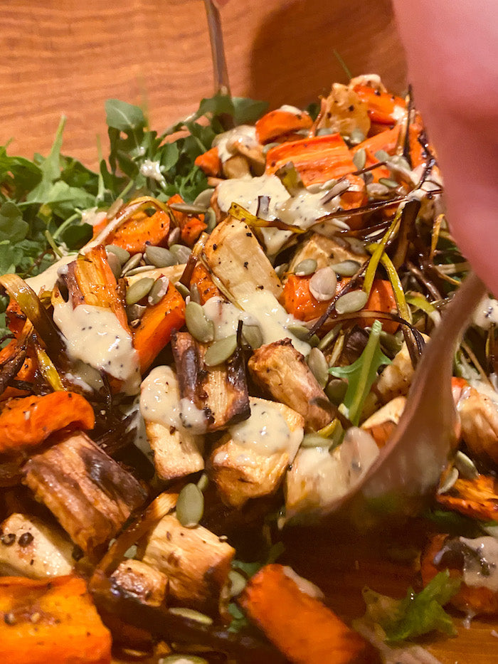 Buckwheat, Carrot, Parsnip and Leek Salad with Tahini Poppy Dressing