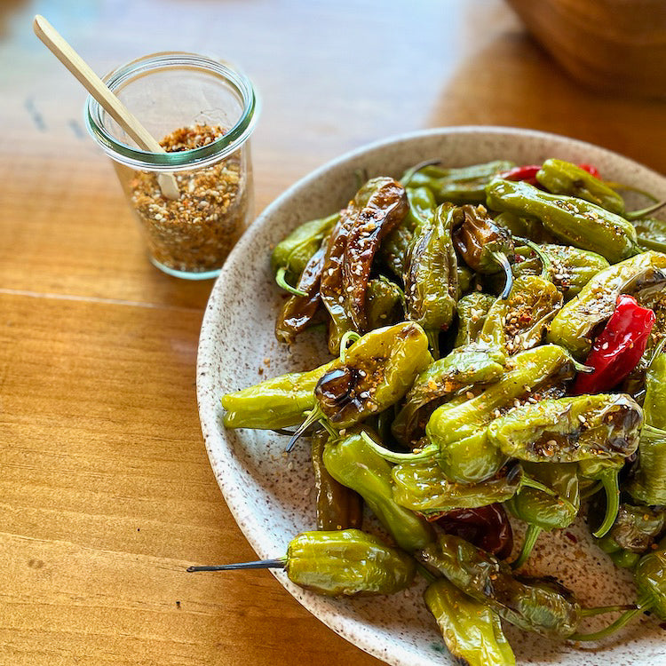 Blistered Shishito Peppers with Togarashi