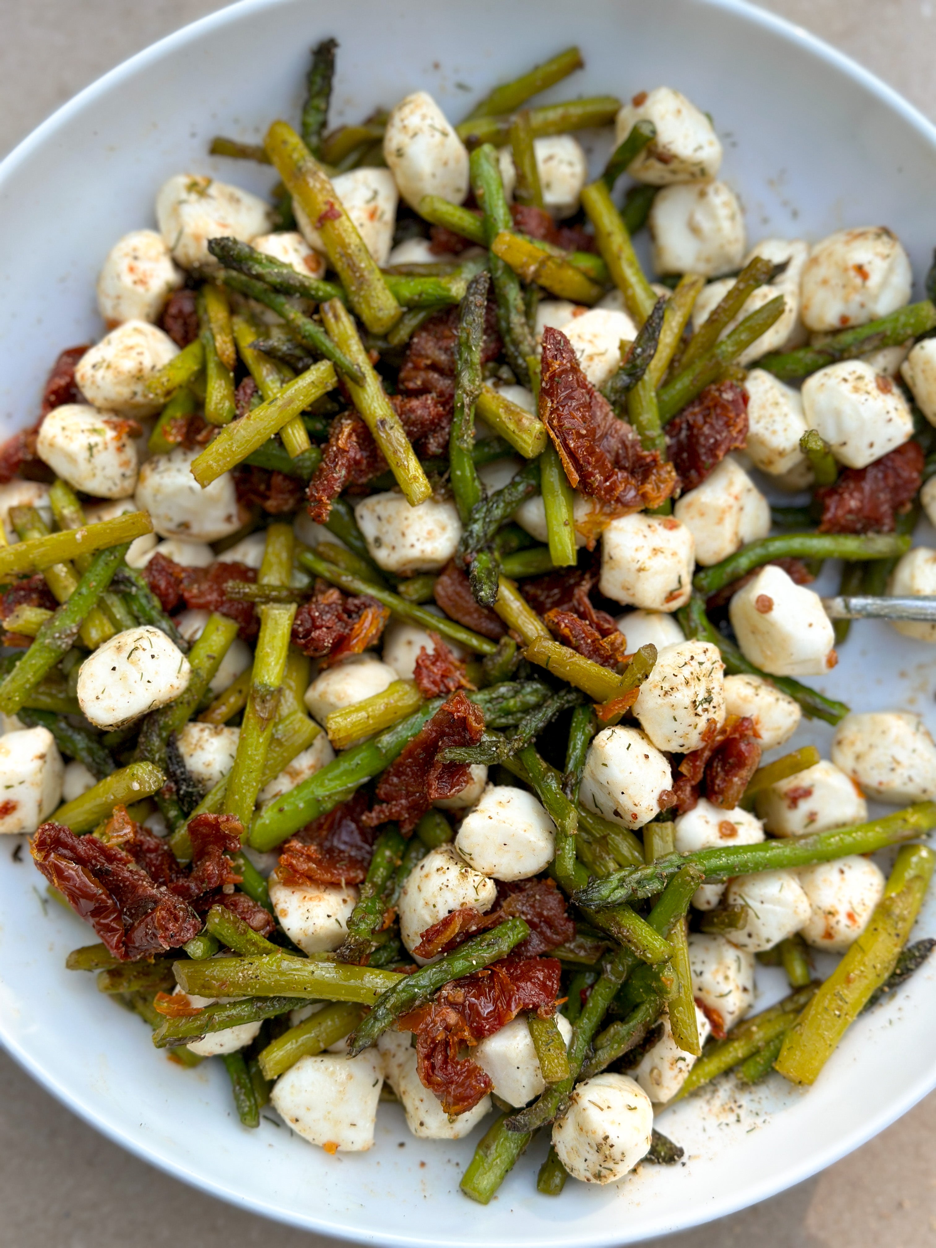 Asparagus, Mozzarella and Sun Dried Tomato Salad