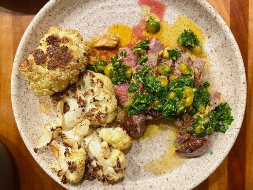 Strip Steak with Harissa Butter and Parsley Salad-SKORDO