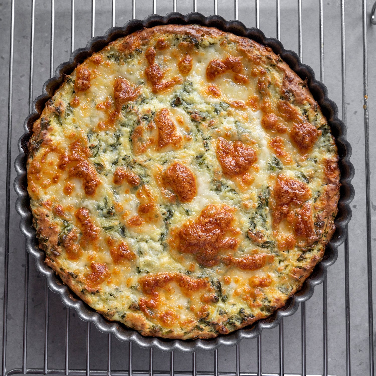 Spinach and Gruyere Quiche with Fore Street Shallot Blend