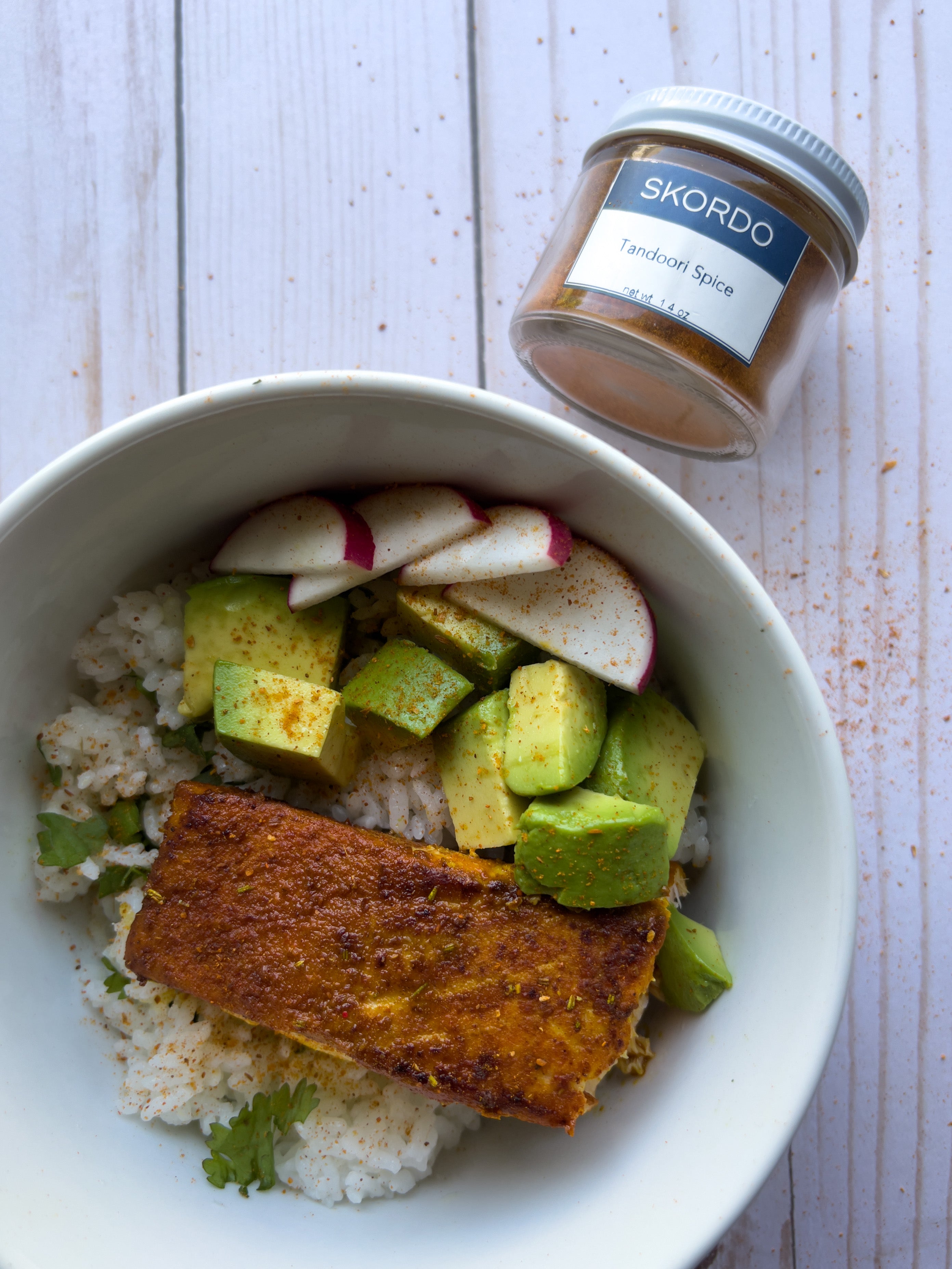 Tandoori Salmon with Sushi Rice