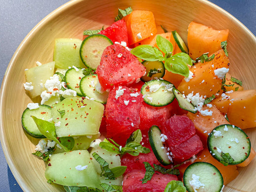 Melon Salad with Aleppo Pepper, Cucumber, + Feta