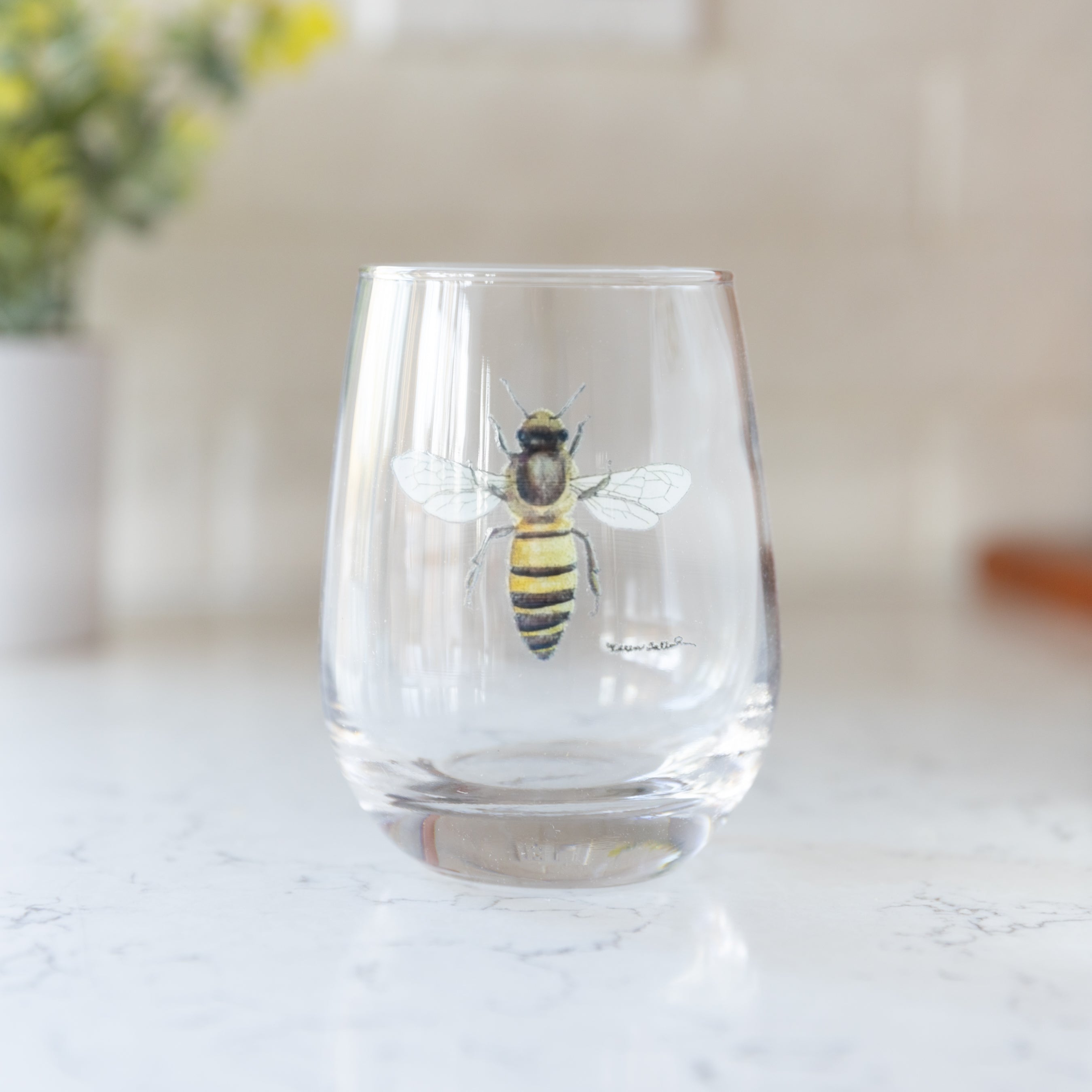 Karen Talbot Art - Bee Stemless Wine Glass – SKORDO