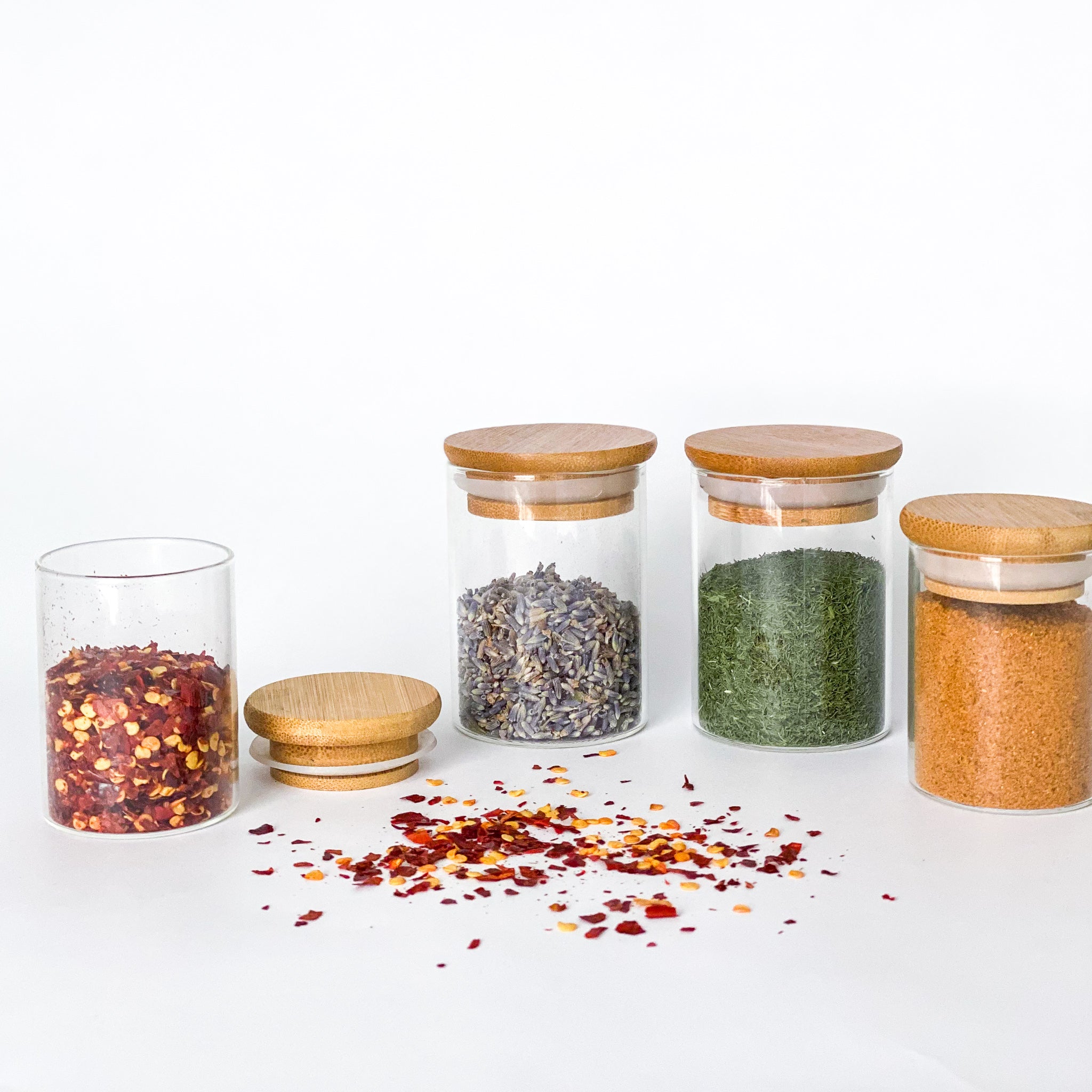Spice Jars with Labels, 4oz Glass Spice Jars with Bamboo Lid and
